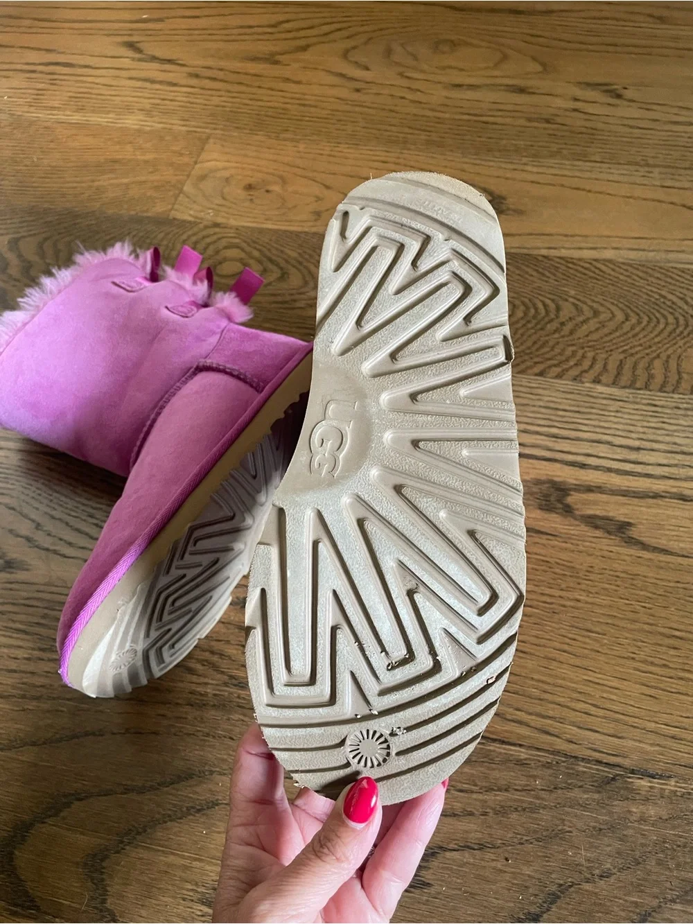 UGG Bright Lilac Bow Shearling Kids Boots - Size 4